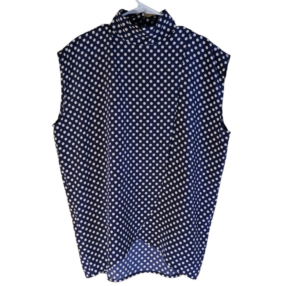 Navy and White Polka Dot Sleeveless Blouse